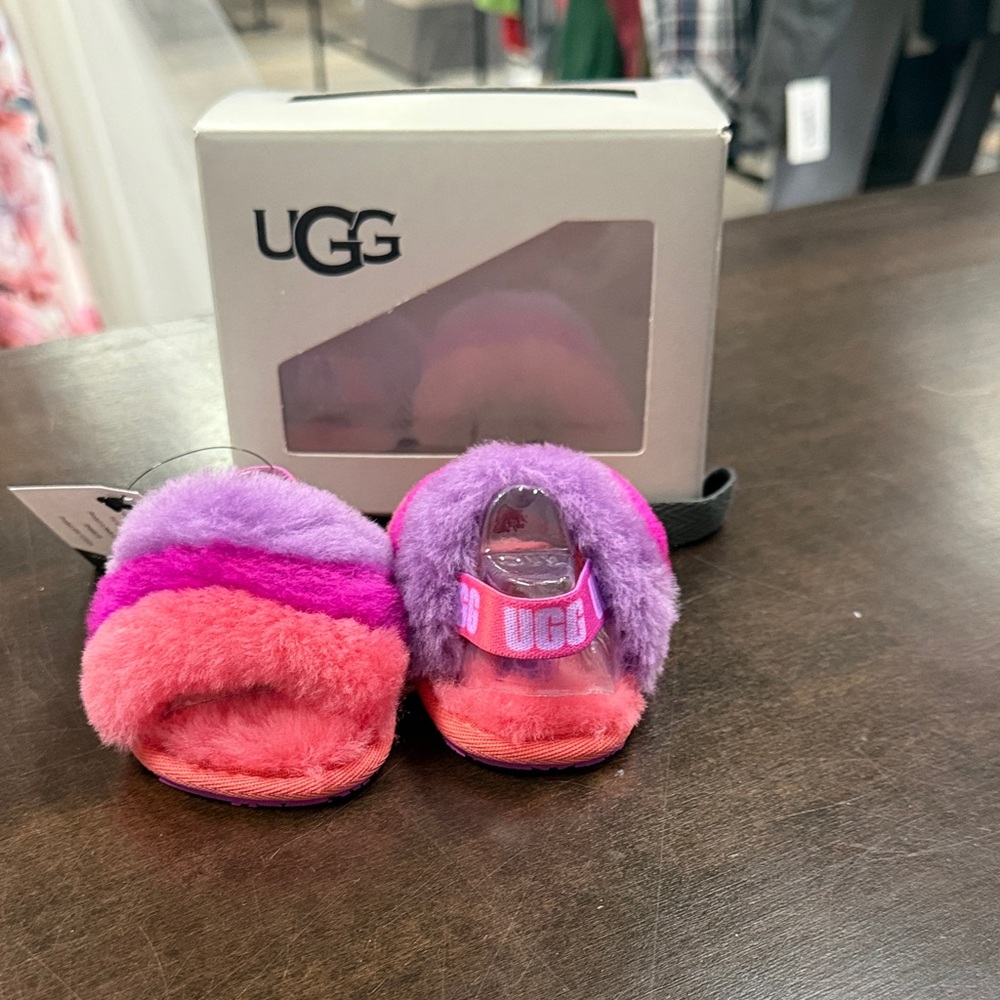 UGG NEW Fuchsia and Lavender Fluffy Baby Sandals